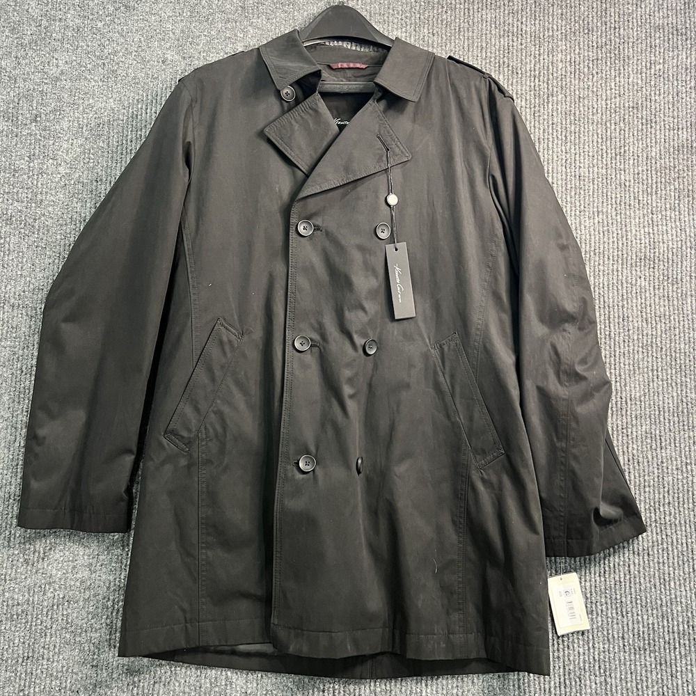 Kenneth Cole Mens Double Breasted Peacoat Water Repellent Black RK3010 40R